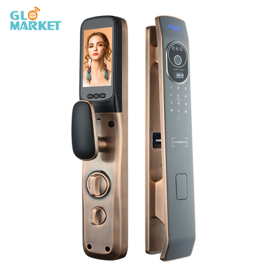 Glomarket Tuya Wifi Türschloss Smart 3D Gesichts-Finger-Vein-Erkennung eingebauter Bildschirm mit Katzen-Auge wiederaufladbare Batterie