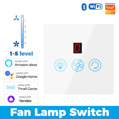 Glomarket Tuya WLAN-Lichtschalter Touch 3 In 1 Schalter 5 Geschwindigkeitsanpassung Deckenventilator Schalter für Alexa Google Home