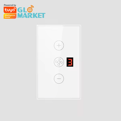 Glomarket Tuya App Fernbedienung mit Sprachsteuerung Anzeige Stufe 5 Windgeschwindigkeit US Standard WLAN Deckenventilator Glas Touch Wandschalter
