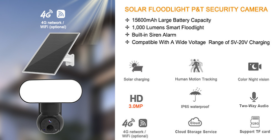Intelligente Flutlicht Wifi 4G Weisen-Audiokamera der Kamera-Solarsicherheits-3MP Motion Tracking Two