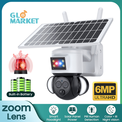 Glomarket 12X ZOOM Scheinwerfer Solarbatterie PTZ 6MP Kamera Smart Wifi/4G Ubox Sicherheitskamera