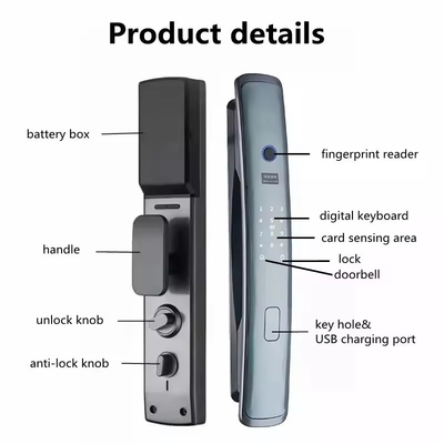 Glomarket Smart Tuya Wifi Türschloss Automatischer Alarm Fingerabdruck Smart APP Schlüssel Digitales Passwort Sicherheit Automatisches Schloss