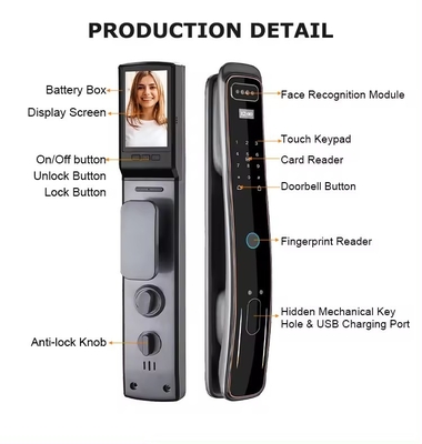 Glomarket Vollautomatisches Tuya Wifi Smart Door Lock Mobiltelefon Steuerung Fingerprint Digitales Passwort Smart Lock mit Kamera