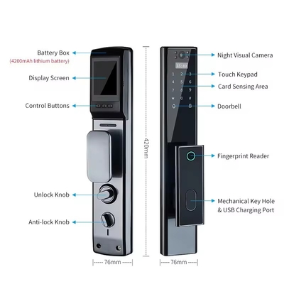 Glomarket Wireless Biometrische Fingerabdruckschutz vollautomatisches Smart Lock Digital Passwort Karte Schlüsselverschluss mit Kamera