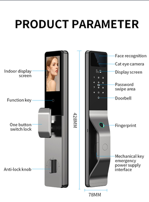 Glomarket Aluminiumlegierung Automatisches Tuya Smart Door Lock 3D Gesichtserkennung Video Intercom Digitales Fingerabdruckschloss