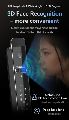 Glomarket Tuya 3d Face Cerradura Intelligente Automatische elektrische WLAN-Kamera Fingerabdruck Digitales intelligentes Türschloss