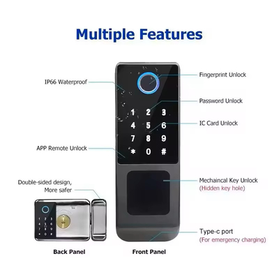 Glomarket Tuya Wasserdichtes digitales TTLock Fernschließen Doppelseitiges Fingerabdruck-Smart Lock