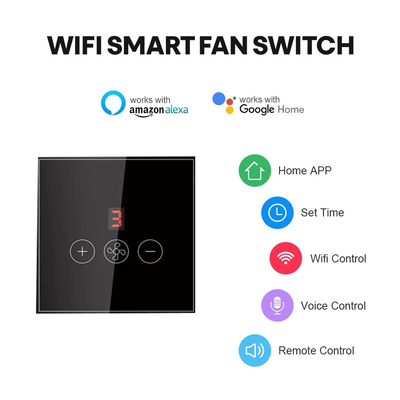 Glomarket Tuya Smart Wifi Deckenventilator Schalter Eu Standard Glas Touch Wand App Fernbedienung Elektrische Ventilator Geschwindigkeitsschalter