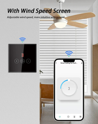 Glomarket Tuya Smart Wifi Deckenventilator Schalter Eu Standard Glas Touch Wand App Fernbedienung Elektrische Ventilator Geschwindigkeitsschalter