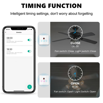 Glomarket Tuya WLAN-Lichtschalter Touch 3 In 1 Schalter 5 Geschwindigkeitsanpassung Deckenventilator Schalter für Alexa Google Home