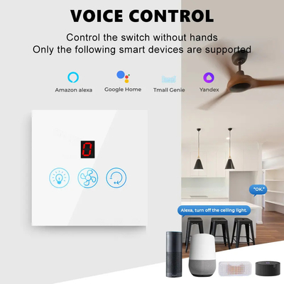 Glomarket Tuya WLAN-Lichtschalter Touch 3 In 1 Schalter 5 Geschwindigkeitsanpassung Deckenventilator Schalter für Alexa Google Home