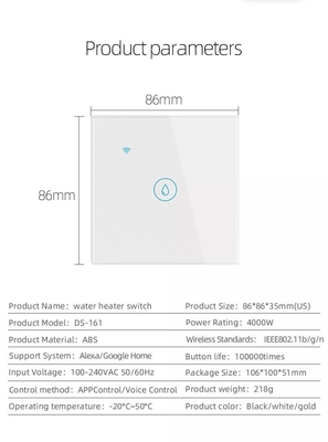 Glomarket Smart Home Fernbedienung mit Sprachsteuerung Berührungsplatte Warmwasserbereiter Schalter Tuya Wireless Wifi Boiler Schalter