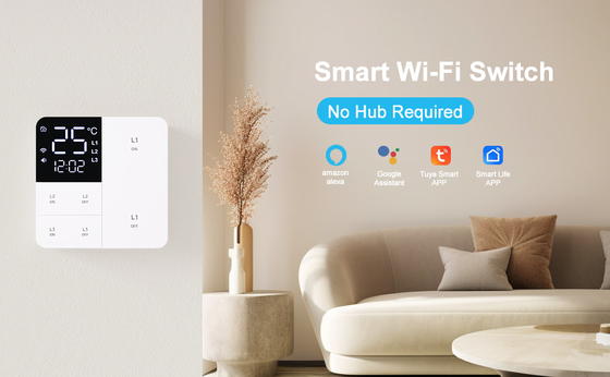 Glomarket Tuya Wifi Smart Wall Light Switch 1/2/3 Gang Unterstützung Sprach/App/Touch Control mit Temperaturbildschirm