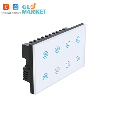 Glomarket Smart Home 8 Gang Wandschalter US Standard Tuya Voice APP Fernbedienung drahtlose Wand Berührungslicht Schalter