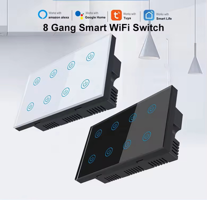 Glomarket Smart Home 8 Gang Wandschalter US Standard Tuya Voice APP Fernbedienung drahtlose Wand Berührungslicht Schalter