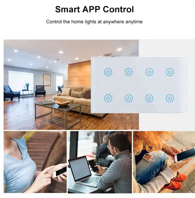 Glomarket Smart Home 8 Gang Wandschalter US Standard Tuya Voice APP Fernbedienung drahtlose Wand Berührungslicht Schalter