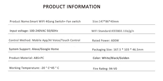 Glomarket Tuya Smart Wall Touch Switch Glasplatte Elektrolicht und Lüfter Schalter Smart Life Alexa Sprachsteuerung