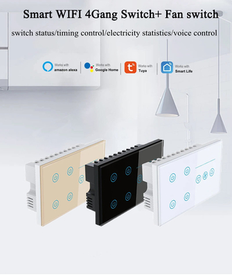 Glomarket Tuya Smart Wall Touch Switch Glasplatte Elektrolicht und Lüfter Schalter Smart Life Alexa Sprachsteuerung