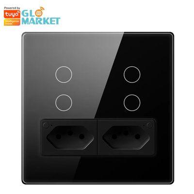 Glomarket Smart Wifi Brasilien Standard Smart Home Tuya Smart 4 Gang Schalter und Steckdose Wifi Smart Wall Steckdose Arbeiten mit Alexa