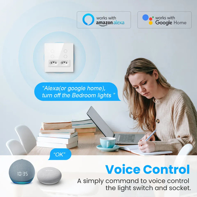 Glomarket Smart Wifi Brasilien Standard Smart Home Tuya Smart 4 Gang Schalter und Steckdose Wifi Smart Wall Steckdose Arbeiten mit Alexa