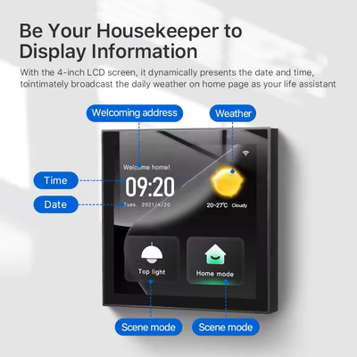 Glomarket Smart Home Control Panel Touchscreen 4 Zoll Multifunktionales WLAN-Heim Hintergrundmusiksystem Tuya Zigbee Gateway