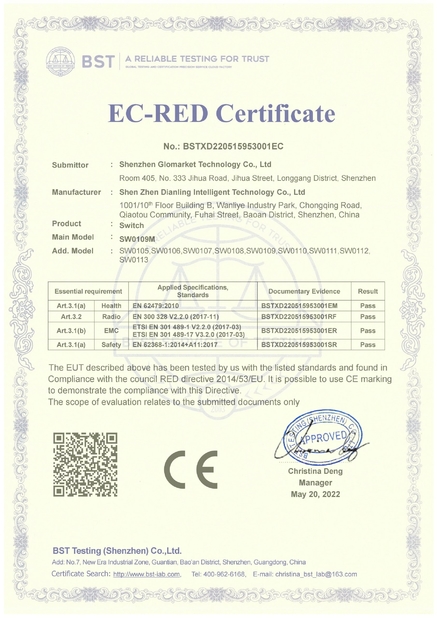 CHINA Shenzhen Glomarket Technology Co., Ltd Zertifizierungen